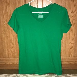Shorts sleeve green t shirt with v neck